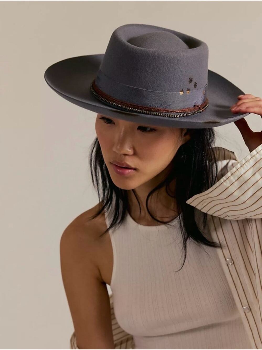 Free people cosmic round top grey wool hat size medium. Cowboy rodeo hat NWT.